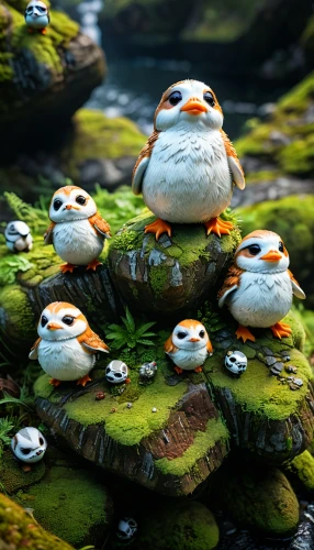 frog gathering,bb8,rock penguin,daisy family,bb-8,perched on a log,kawaii frogs,puffins,bb8-droid,fairy penguin,penguin parade,frog background,arctic birds,penguins,wild ducks,perched birds,rubber ducks,angry birds,ducks,duck meet,Photography,General,Fantasy