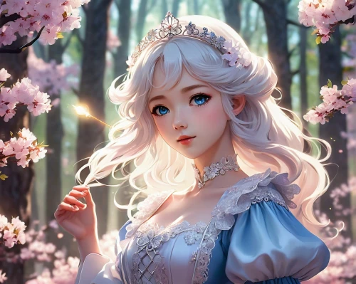 fantasy portrait,fairy tale character,violet evergarden,cinderella,spring crown,elsa,fairy queen,white rose snow queen,white blossom,flower fairy,rapunzel,romantic portrait,japanese sakura background,sakura blossom,fairy tale,rosa 'the fairy,fantasy picture,camellia,spring blossom,cherry blossoms,Conceptual Art,Daily,Daily 20