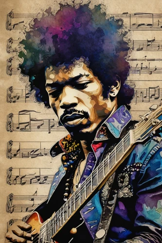 jimmy hendrix,jimi hendrix,purple rain,painted guitar,jazz guitarist,musician,afro,piece of music,afro-american,instrument music,purple wallpaper,guitar player,afro american,black music note,rhythm blues,vector graphic,prince,saxophone playing man,music on your smartphone,music,Photography,General,Fantasy