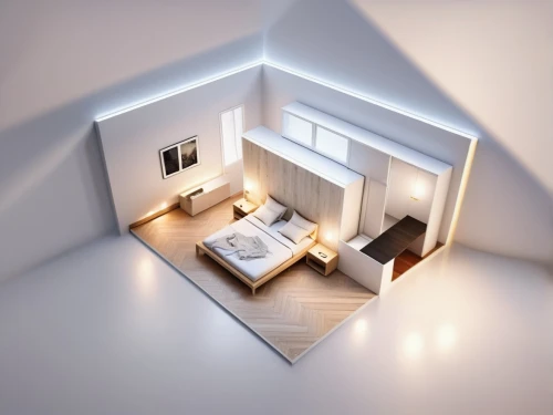 3d rendering,modern room,inverted cottage,3d render,attic,home interior,shared apartment,smart home,miniature house,floorplan home,an apartment,cubic house,render,sky apartment,apartment,modern decor,cube house,hallway space,bedroom,loft,Photography,General,Commercial