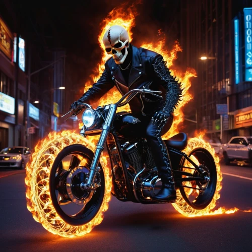 fire devil,biker,harley-davidson,burnout fire,skull racing,panhead,fire artist,heavy motorcycle,motorcycle helmet,black motorcycle,harley davidson,motorcyclist,two-wheels,burning man,motorcycle,motorcycling,hot metal,motorbike,party bike,fire background,Illustration,Realistic Fantasy,Realistic Fantasy 10