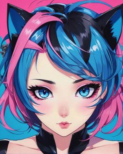 cyan,hatsune miku,cat ears,phone icon,feline,cat vector,cat eyes,nyan,vocaloid,cat kawaii,miku,heterochromia,cat eye,kitty,domestic short-haired cat,tiktok icon,portrait background,anime girl,cheshire,would a background,Illustration,Japanese style,Japanese Style 04