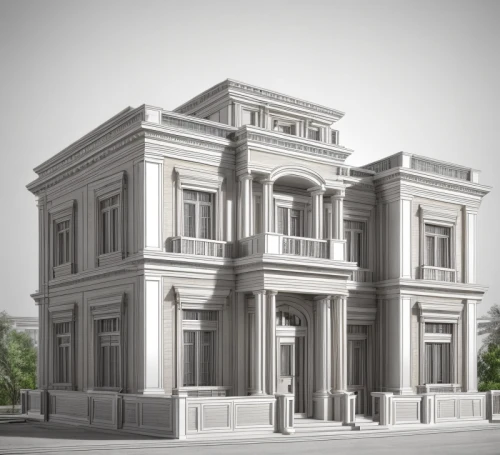classical architecture,house with caryatids,3d rendering,neoclassical,ancient roman architecture,greek temple,athenaeum,celsus library,doric columns,model house,ancient greek temple,neoclassic,entablature,facade painting,mortuary temple,baroque building,marble palace,villa balbiano,roman temple,render