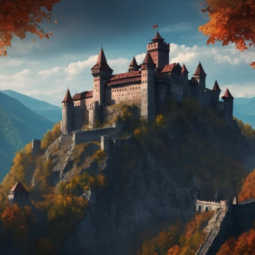 dracula castle,medieval castle,fairytale castle,summit castle,fairy tale castle,templar castle,castel,castle of the corvin,knight's castle,castle,castles,waldeck castle,transylvania,gold castle,bran castle,bethlen castle,fantasy picture,autumn background,autumn mountains,oktoberfest background,Conceptual Art,Fantasy,Fantasy 02