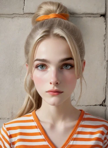 clementine,realdoll,doll's facial features,female doll,orange,orange color,portrait of a girl,girl portrait,natural cosmetic,child girl,blond girl,apricot,girl doll,fashion doll,orange half,girl in t-shirt,the girl's face,model doll,doll head,doll face,Photography,Realistic