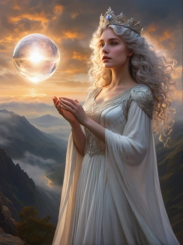 fantasy picture,mystical portrait of a girl,crystal ball,fantasy portrait,fantasy art,crystal ball-photography,sorceress,light bearer,priestess,solstice,summer solstice,white rose snow queen,divination,spring equinox,the snow queen,mirror of souls,games of light,divine healing energy,celtic woman,the enchantress,Art,Classical Oil Painting,Classical Oil Painting 13