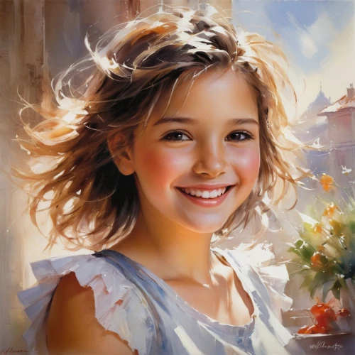 child portrait,girl portrait,little girl in wind,a girl's smile,romantic portrait,mystical portrait of a girl,oil painting,portrait of a girl,art painting,relaxed young girl,italian painter,girl in a wreath,oil painting on canvas,girl drawing,photo painting,child girl,little girl,girl with tree,artist portrait,cheerfulness,Conceptual Art,Oil color,Oil Color 03