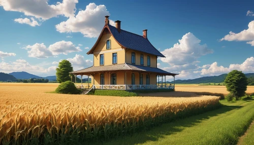 home landscape,lonely house,little house,farm house,small house,country house,farm background,houses clipart,landscape background,danish house,country side,rural landscape,country cottage,farm landscape,countryside,bed in the cornfield,miniature house,wheat field,wooden house,suitcase in field,Photography,General,Realistic