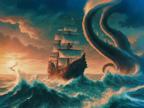 sea fantasy,maelstrom,poseidon,kraken,sea sailing ship,fantasy picture,god of the sea,sea storm,fantasy art,sail ship,sailing ship,galleon,galleon ship,tidal wave,shipwreck,ghost ship,inflation of sail,sea monsters,tour to the sirens,ship releases