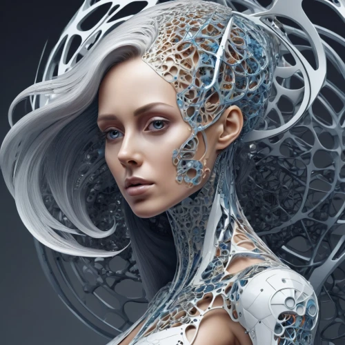 biomechanical,cybernetics,cyborg,humanoid,artificial hair integrations,sci fiction illustration,fractal design,ice queen,ai,artificial intelligence,fantasy art,the snow queen,fantasy portrait,scifi,sci fi,augmented,robotic,neural network,cyberspace,3d fantasy,Conceptual Art,Sci-Fi,Sci-Fi 03