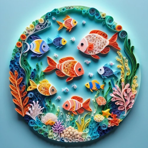 seafood platter,sea foods,water lily plate,plate full of sand,aquarium decor,sea food,sea-life,decorative plate,coral fish,coral reef,salad plate,tropical fish,coral reef fish,ocean pollution,fruits of the sea,marine diversity,sea animals,seafood,fish in water,under the sea,Unique,Paper Cuts,Paper Cuts 09