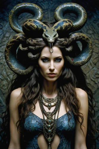 medusa,medusa gorgon,gorgon,priestess,anahata,mythological,serpent,promethea silkmoth,paganism,sorceress,the enchantress,daemon,shamanic,the zodiac sign pisces,cybele,zodiac sign libra,dark elf,celtic queen,shiva,faun,Illustration,Realistic Fantasy,Realistic Fantasy 33