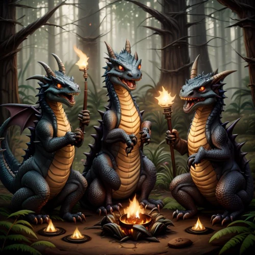 dragons,dragon fire,fantasy picture,dragon slayers,smouldering torches,fantasy art,forest dragon,draconic,campfires,fire breathing dragon,hatchlings,wyrm,campfire,dragon slayer,dragon,black dragon,dragon li,fireside,dragon design,torches