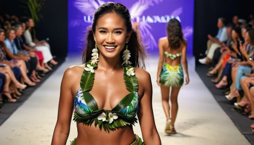 hula,polynesian girl,luau,hawaiian,runway,polynesian,tahiti,two piece swimwear,lei,kiwi plantation,aloha,jasmine bush,green mermaid scale,filipino,mai tai,moana,background ivy,artificial hair integrations,palm leaves,miss vietnam,Photography,General,Natural