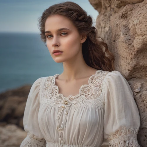 elegant,pale,enchanting,romantic portrait,romantic look,by the sea,tudor,portrait of a girl,girl on the dune,bodice,girl in a historic way,white lady,cinderella,celtic queen,the sea maid,young woman,isabella,white beauty,liberty cotton,elegance,Photography,General,Natural