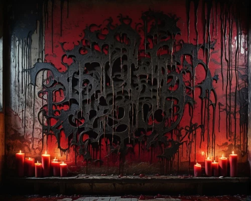 blood church,blood icon,dark cabinetry,black candle,dark art,devil wall,witch house,sepulchre,dark gothic mood,catacombs,iron door,candle wick,devilwood,tealight,cauldron,blackmetal,candlemaker,day of the dead frame,candlestick,burning candle,Conceptual Art,Graffiti Art,Graffiti Art 12