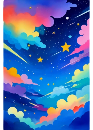 rainbow and stars,colorful stars,rainbow clouds,unicorn background,colorful star scatters,night sky,rainbow pencil background,rainbow background,colorful foil background,falling stars,star sky,moon and star background,nightsky,starry sky,the night sky,sky,sky clouds,skies,fairy galaxy,little clouds,Art,Artistic Painting,Artistic Painting 45