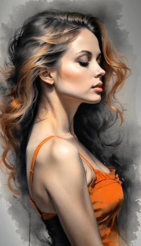 world digital painting,fashion illustration,digital painting,orange,hand digital painting,orange scent,photo painting,art painting,fashion vector,orange rose,orange color,digital art,painted lady,young woman,woman portrait,portrait background,orange half,girl drawing,italian painter,digital artwork,Illustration,Black and White,Black and White 35