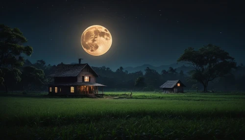 moonlit night,hanging moon,moonshine,moon at night,moonrise,moonlit,moon night,moonlight,moon photography,big moon,full moon,moon and star background,lonely house,the moon,night scene,home landscape,night indonesia,the night of kupala,moon,evening atmosphere,Photography,General,Fantasy