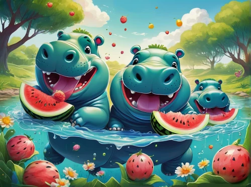 bulbasaur,watermelon background,watermelon wallpaper,watermelon painting,watermelons,hippopotamus,watermelon,watermelon pattern,lilo,gummy watermelon,kawaii frogs,game illustration,hippo,alligators,stitch,frog gathering,crocodiles,american alligators,kids illustration,children's background,Illustration,Realistic Fantasy,Realistic Fantasy 15