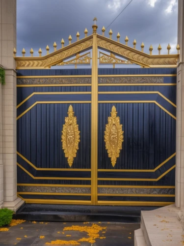 front gate,mortuary temple,metal gate,fence gate,hathseput mortuary,ornamental dividers,metallic door,garage door,royal tombs,art deco,art deco background,art deco border,victory gate,gates,gold stucco frame,wood gate,iron gate,gate,exterior decoration,steel door,Photography,General,Realistic