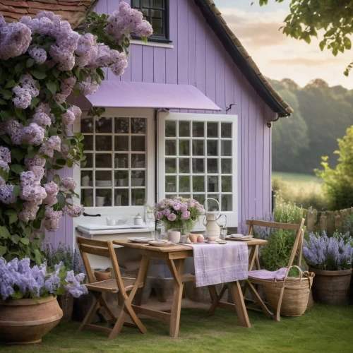 summer cottage,lilac arbor,country cottage,lilacs,garden shed,flower booth,cottage garden,wisteria shelf,purple hydrangeas,lilac flowers,lilac tree,summer house,outdoor table,scandinavian style,wisteria,garden bench,danish house,alfresco,outdoor table and chairs,hydrangeas,Photography,General,Commercial