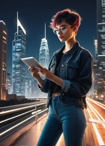 women in technology,woman holding a smartphone,sci fiction illustration,world digital painting,girl at the computer,digital nomads,futuristic,cyberpunk,digital identity,woman eating apple,digital data carriers,sprint woman,holding ipad,girl studying,connected world,cg artwork,digital technology,computer addiction,night administrator,android inspired,Illustration,Retro,Retro 25
