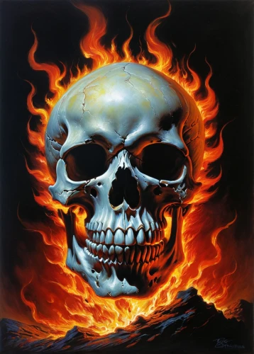 scull,lake of fire,fire logo,skull bones,fire devil,death's-head,flammable,conflagration,fire background,hot metal,the conflagration,death's head,skull allover,skull racing,skull rowing,flame of fire,inferno,burning earth,inflammable,oil painting on canvas,Illustration,Realistic Fantasy,Realistic Fantasy 32