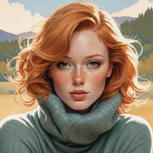 fantasy portrait,girl portrait,girl on the dune,cinnamon girl,portrait of a girl,romantic portrait,portrait background,young woman,natural color,red-haired,warm colors,redheads,autumn icon,rosa ' amber cover,digital painting,illustrator,blonde woman,nora,world digital painting,orange,Conceptual Art,Daily,Daily 08