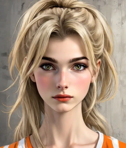 realdoll,doll's facial features,clementine,female doll,natural cosmetic,elsa,blonde girl,blond girl,blonde woman,cosmetic,ken,barbie,pompadour,artist doll,cute cartoon character,orange,girl portrait,retro girl,piper,girl doll,Digital Art,Comic