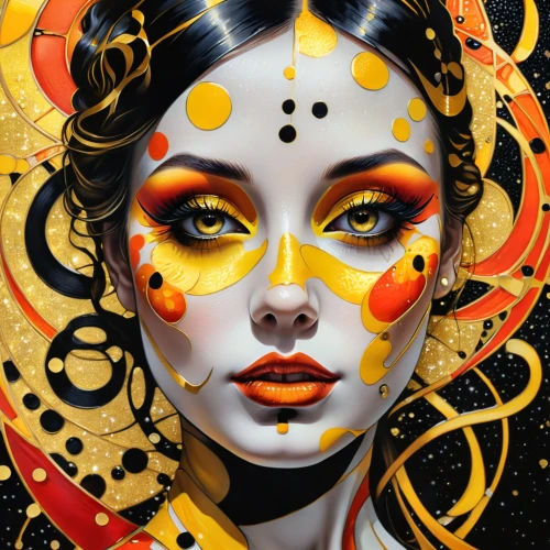 gold foil art,golden mask,gold paint stroke,geisha,geisha girl,gold leaf,gold mask,gold paint strokes,foil and gold,gold foil,gold foil mermaid,gold filigree,gold foil shapes,painted lady,solar plexus chakra,yellow-gold,golden crown,mary-gold,golden wreath,psychedelic art