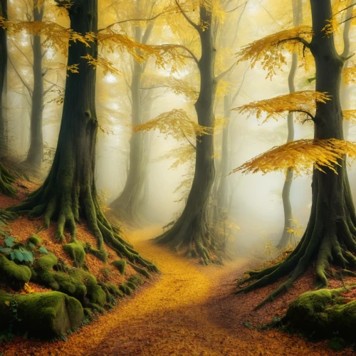autumn forest,germany forest,forest landscape,forest path,deciduous forest,forest floor,fairy forest,fairytale forest,forest glade,foggy forest,beech forest,mushroom landscape,enchanted forest,forest road,fir forest,elven forest,chestnut forest,forest of dreams,coniferous forest,beech trees,Illustration,Realistic Fantasy,Realistic Fantasy 02