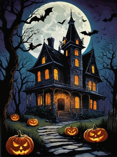 halloween poster,halloween background,halloween illustration,halloween and horror,halloween wallpaper,halloween scene,witch's house,the haunted house,witch house,jack-o'-lanterns,jack o'lantern,halloween travel trailer,halloween night,haunted house,jack-o-lanterns,halloween pumpkin gifts,jack o lantern,halloween paper,halloween frame,halloween,Conceptual Art,Oil color,Oil Color 08