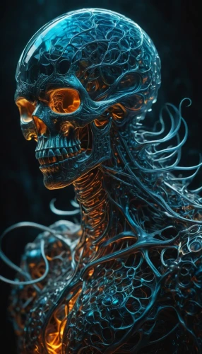 fractalius,skeleltt,alien warrior,shaman,biomechanical,endoskeleton,humanoid,gorgon,bioluminescence,sci fiction illustration,medusa,supernatural creature,reptilian,cyborg,extraterrestrial,et,medusa gorgon,skeletal,cybernetics,apophysis,Photography,General,Fantasy