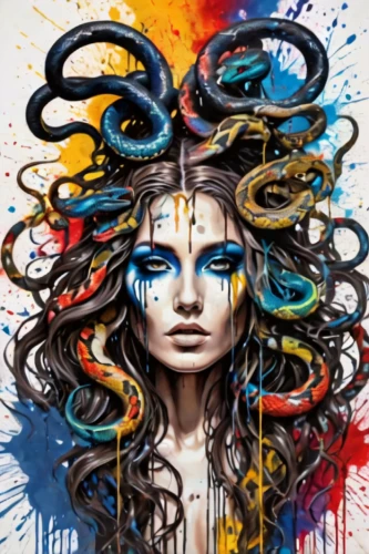 psychedelic art,medusa,boho art,gorgon,graffiti art,artist color,art painting,lithified,paint strokes,painted lady,horoscope libra,cmyk,bodypainting,fantasy art,psychedelic,illustrator,colorful spiral,the festival of colors,shiva,visual art