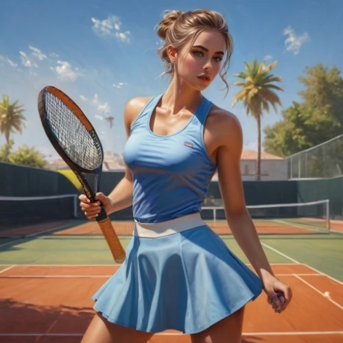 woman playing tennis,tennis skirt,tennis player,tennis,tennis court,soft tennis,sports girl,painting technique,oil painting on canvas,tennis lesson,oil painting,tennis coach,blue painting,danila bagrov,oil on canvas,racquet sport,frontenis,sexy athlete,a girl in a dress,blue dress