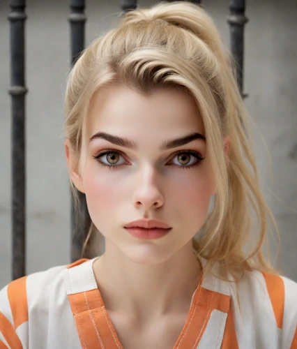 realdoll,doll's facial features,natural cosmetic,beautiful face,portrait of a girl,model beauty,clementine,blond girl,blonde girl,mascara,eyebrow,girl portrait,pretty young woman,angelica,beautiful young woman,angel face,vintage makeup,heterochromia,beauty face skin,beautiful model,Photography,Natural