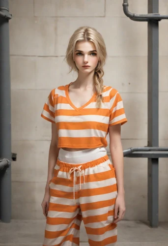 prisoner,horizontal stripes,prison,jumpsuit,stripped leggings,handcuffed,liberty cotton,orange,yellow jumpsuit,chainlink,shackles,arbitrary confinement,striped background,detention,barbed,tied up,in custody,striped,nightwear,criminal,Photography,Natural