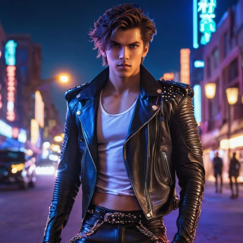 leather jacket,male model,leather,jack rose,bolero jacket,austin stirling,black leather,alex andersee,biker,boy model,birds of prey-night,rocker,neon lights,jacket,codes,robert harbeck,fashion street,young model istanbul,pompadour,neon light,Photography,General,Realistic