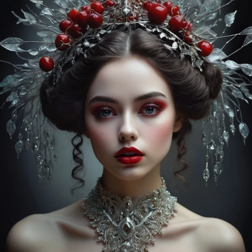 headdress,headpiece,victorian lady,fairy queen,diadem,faery,feather headdress,bridal accessory,fantasy portrait,adornments,mystical portrait of a girl,crowned,jeweled,bridal jewelry,white rose snow queen,beautiful bonnet,queen of hearts,romantic portrait,gothic portrait,the snow queen,Photography,Artistic Photography,Artistic Photography 06