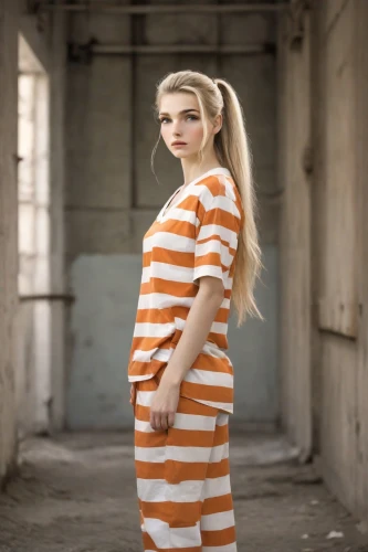 pregnant girl,prisoner,pregnant woman,olallieberry,horizontal stripes,pregnant women,maternity,blonde woman,photo session in torn clothes,women's clothing,prison,infant bodysuit,women clothes,pregnancy,female model,liberty cotton,conceptual photography,portrait photography,girl in t-shirt,pregnant,Photography,Natural