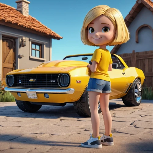 muscle car cartoon,girl and car,dodge la femme,bumblebee,dacia,ford maverick,yellow car,cartoon car,dodge ram rumble bee,chevrolet el camino,dodge dart,camaro,datsun 510,subaru brat,pontiac ventura,3d car model,american muscle cars,rover streetwise,dodge super bee,muscle car,Unique,3D,3D Character