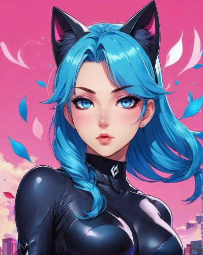 catwoman,black cat,cyan,panther,cat vector,feline,kat,cat eyes,kitty,fran,holly blue,vector illustration,fantasia,cat eye,cheshire,hk,portrait background,manta,hong,aqua,Illustration,Japanese style,Japanese Style 03