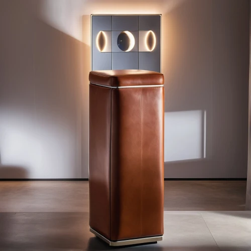 digital bi-amp powered loudspeaker,computer speaker,floor lamp,bin,beautiful speaker,robot icon,moai,waste container,mac pro and pro display xdr,wine cooler,carton man,robot eye,chat bot,reich cash register,corten steel,barebone computer,minibot,refrigerator,table lamp,display dummy,Photography,General,Realistic