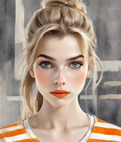 girl portrait,portrait of a girl,orange,girl drawing,young woman,portrait background,mystical portrait of a girl,bun,blond girl,blonde woman,natural cosmetic,illustrator,orange color,blonde girl,digital painting,vector girl,fashion vector,clementine,world digital painting,face portrait,Digital Art,Watercolor