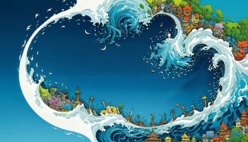 ocean waves,waterglobe,water waves,floating islands,tidal wave,flotsam and jetsam,japanese waves,floating island,tsunami,sea fantasy,ocean pollution,ocean floor,ocean paradise,whirlpool,wave wood,sea water splash,cartoon video game background,big wave,wind wave,artificial islands