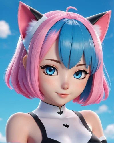 anime 3d,3d model,fran,doll cat,cute cartoon character,pink cat,nyan,luka,piko,3d figure,kawaii,kat,edit icon,3d rendered,cat ears,kosmea,aqua,mow,cosmetic,kotobukiya,Unique,3D,3D Character