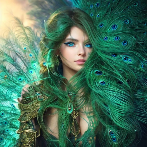 faery,faerie,fairy peacock,fantasy art,fantasy portrait,fairy queen,fantasy picture,dryad,the enchantress,fantasy woman,sorceress,fairy,fae,emerald,anahata,quetzal,mystical portrait of a girl,evil fairy,green mermaid scale,peacock,Game&Anime,Manga Characters,Peacock