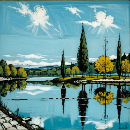 river landscape,lago di limides,landscape,lake neuchâtel,khokhloma painting,panoramic landscape,salt meadow landscape,italian painter,david bates,lake santa fe,glass painting,braque d'auvergne,fontana,antorno lake,rural landscape,grand bleu de gascogne,autumn landscape,the bolboci lake,mountainlake,home landscape,Art,Artistic Painting,Artistic Painting 01