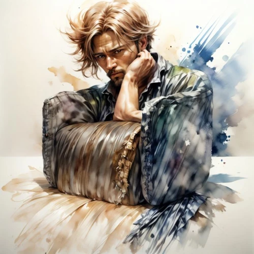 sanji,tyrion lannister,cg artwork,kojima,watercolor,thinking man,rainmaker,fallen,leonardo,solo,sorrow,thinker,male character,fallen angel,amano,gale,digital painting,leo,alexander,the fallen